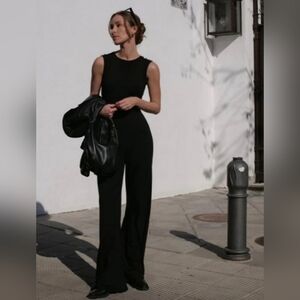 Worth New York Womens Jumpsuit Black Wide Leg Sleeveless Tie Belt Pocket…
